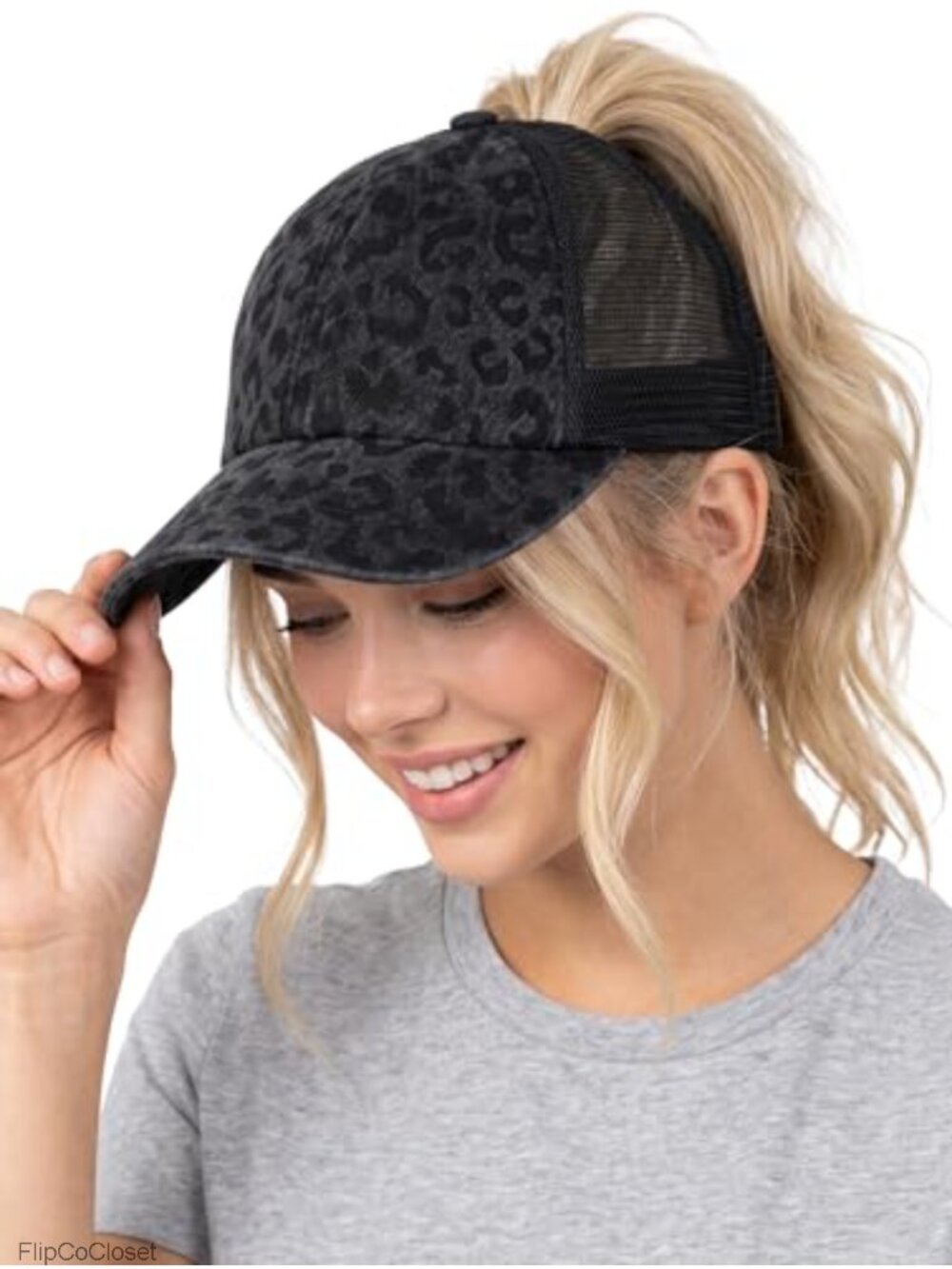 Criss Cross Ponytail Baseball Cap with 3 Holes for Messy Bun Distressed